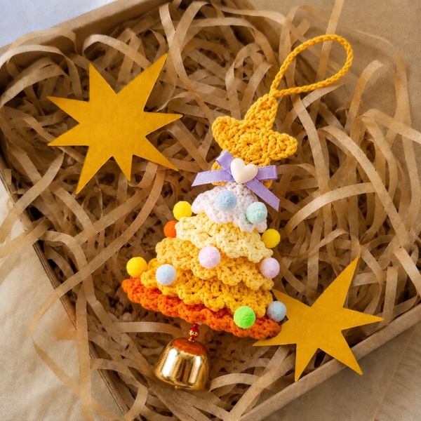 Macrame CHRISTMAS Ornament - CHRISTMAS Tree With Bell in Orange