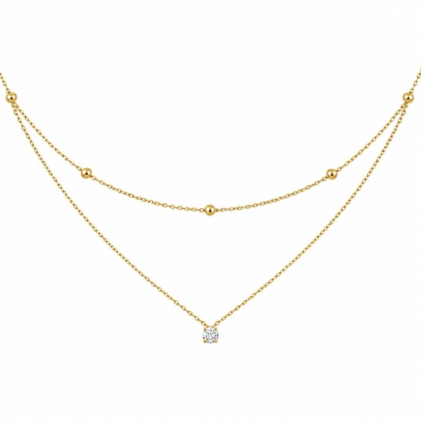 MIALIE - 18K Gold Plated Double Chain Necklace With Single Stone Pendant