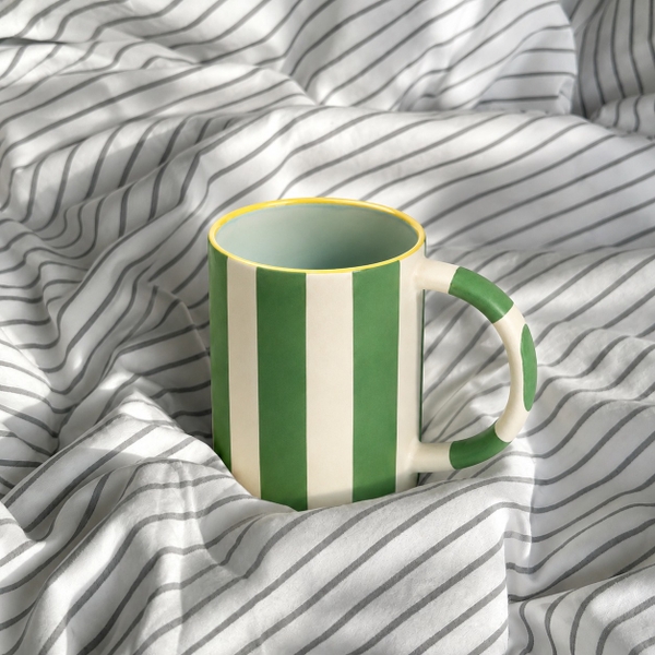 BÁT TRÀNG CERAMIC - Striped Mug in Green