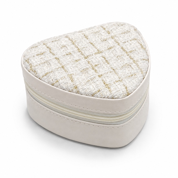 Heart Jewelry Box in White With Gold Tweed