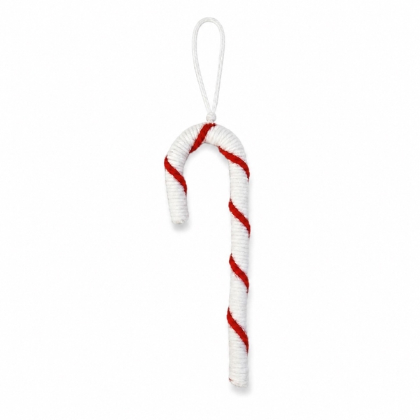 Macrame Christmas Ornament - Candy Cane in White