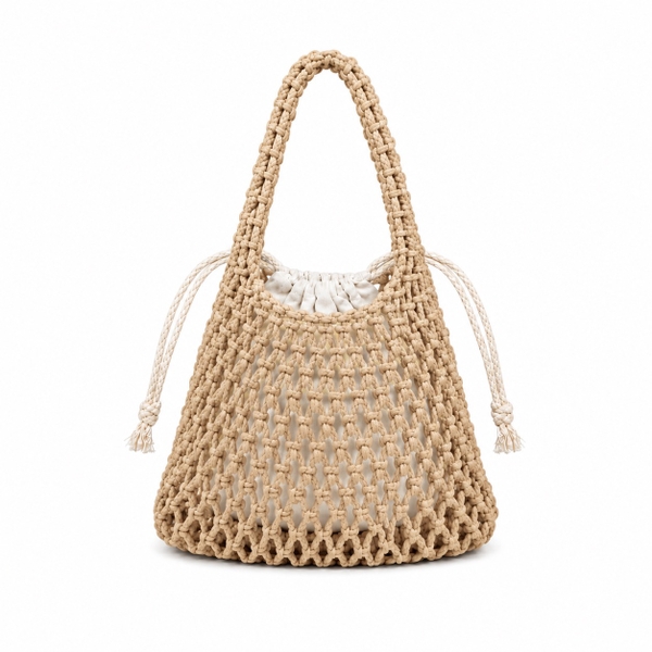 Mini Macrame Hand Bag in Tan