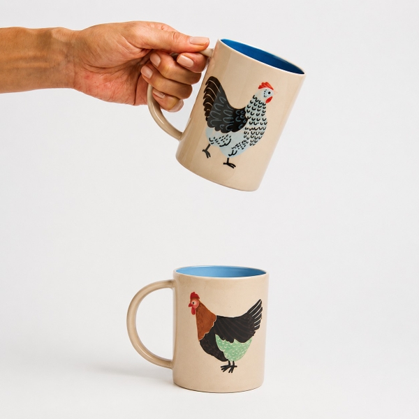 BÁT TRÀNG CERAMIC - Tall Mug in Blue Chicken