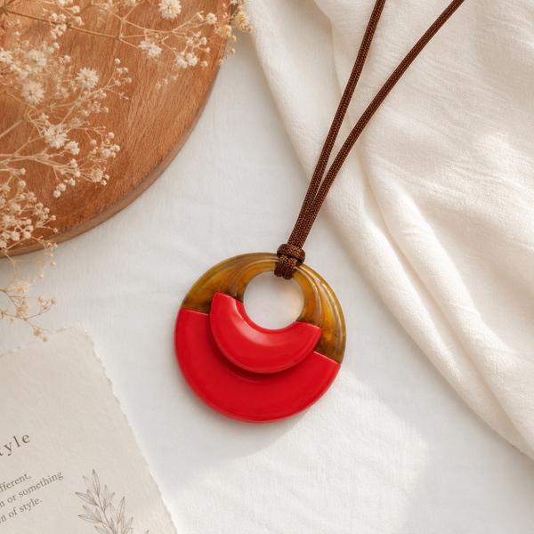 AZIET -  Buffalo Horn & Lacquer Necklace In Double Red Pendant