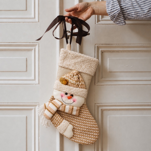 CHRISTMAS - Large Wool Stocking in Gold Snowman