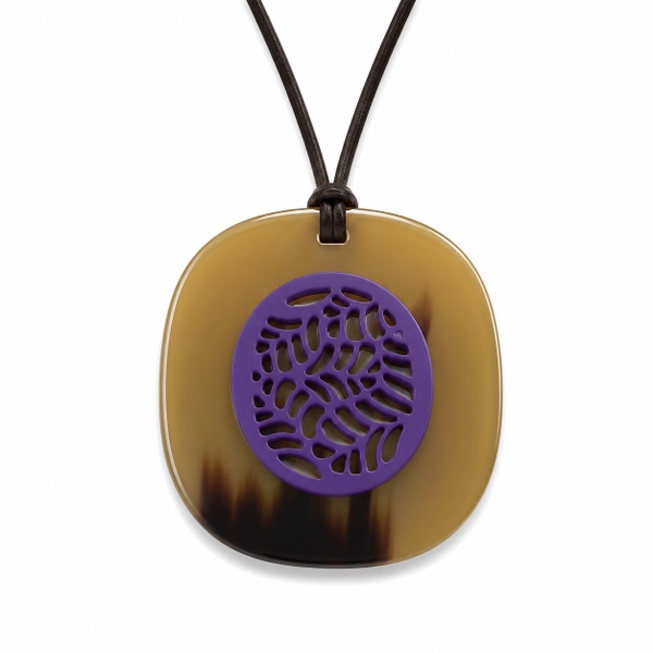 AZIET -  Buffalo Horn & Lacquer Necklace In Beige With Purple Pattern Inside