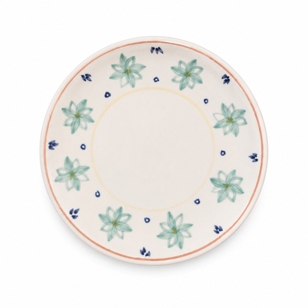 BAT TRANG -  Ceramic Round Plate in Green Flower Pattern