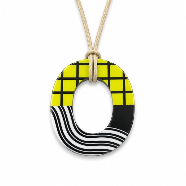 AZIET -  Buffalo Horn & Lacquer Necklace In Yellow Grid & Line No.02