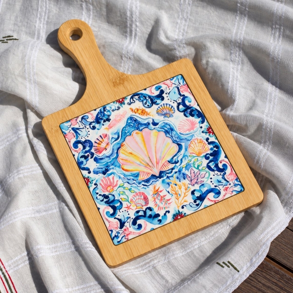 BÁT TRÀNG CERAMIC - Wood & Ceramic Pot Holder In Seashell