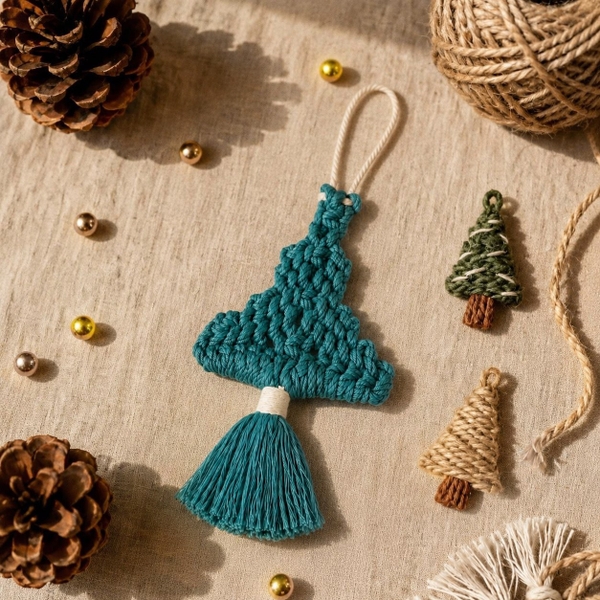 CHRISTMAS - Macrame Ornament in Dark Green Pine Tree