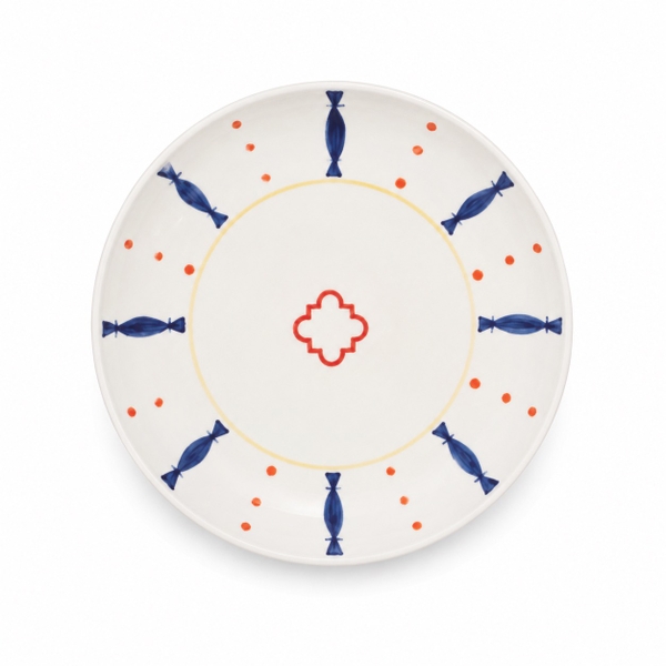 BAT TRANG -  Ceramic Round Plate in Blue & Red Pattern