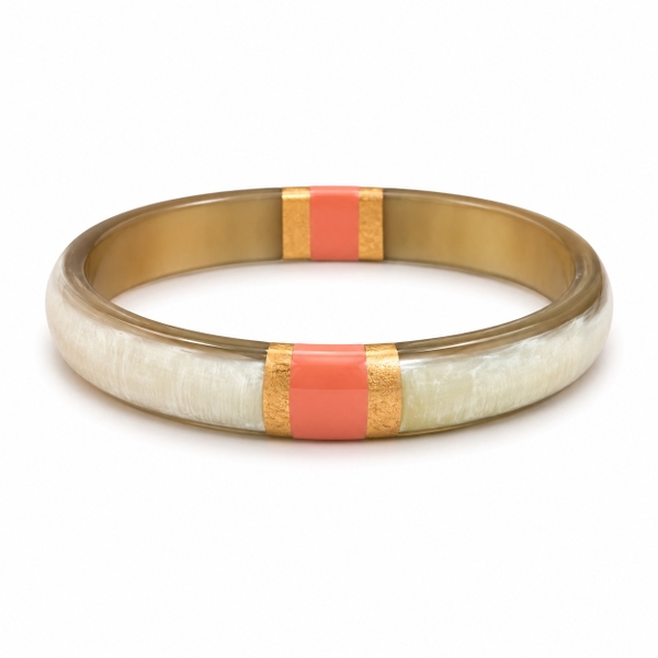 AZIET -  Buffalo Horn & Lacquer Small Flat Bracelet in Salmon & Gold