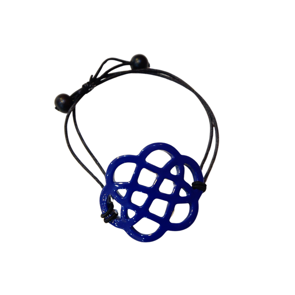AZIET -  Buffalo Horn &amp; Lacquer Flower Pendant Bracelet in Navy