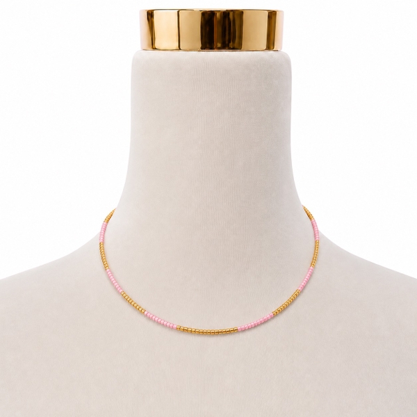 HUMANITY HANOI -  Pink & 24K Gold Plated Bead Necklace