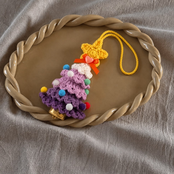 Macrame CHRISTMAS Ornament - CHRISTMAS Tree With Bell in Purple