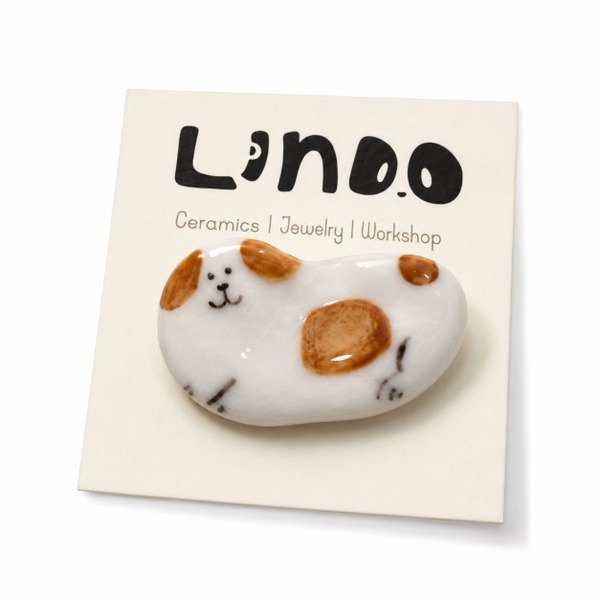 LINDO CRAFTS - White Dog Ceramic Pin