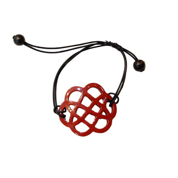 AZIET -  Buffalo Horn & Lacquer Flower Pendant Bracelet in Red
