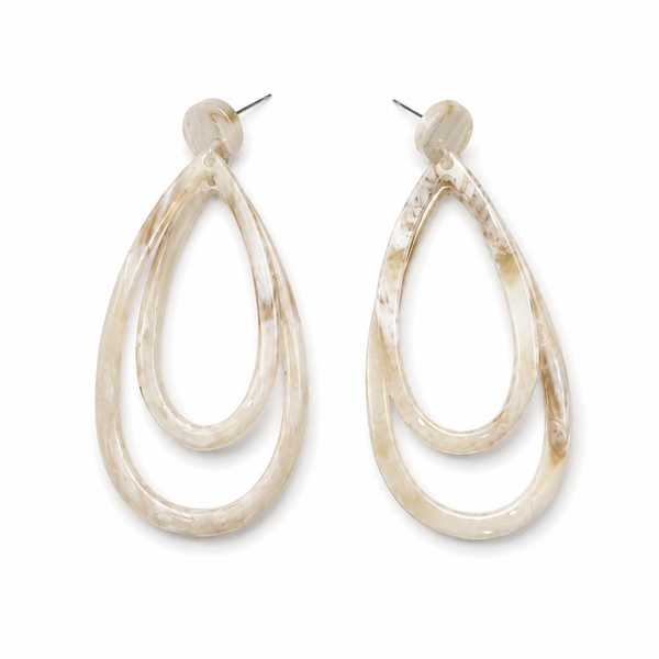 AZIET -  Buffalo Horn & Lacquer Double Teardrop Earrings in Cream