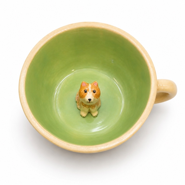 LINDO CRAFTS - Cherry & Paw Print Mug in Green With Shiba Inside