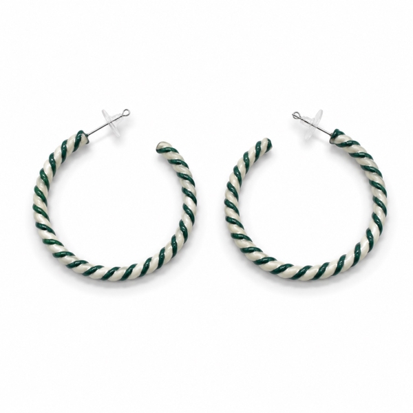 AZIET -  Buffalo Horn & Lacquer Twisted Hoops Earrings in Green