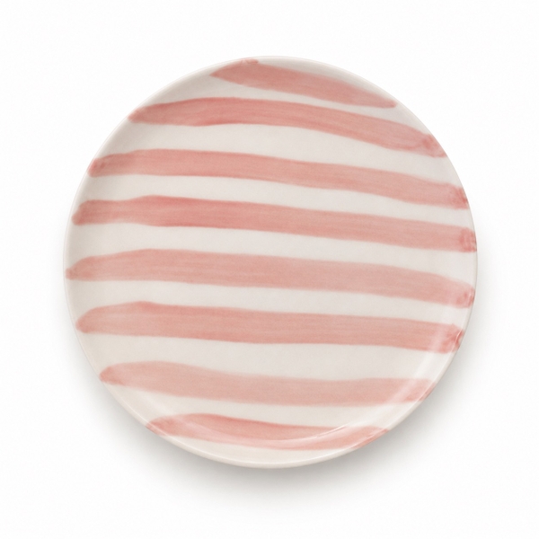 BAT TRANG -  Ceramic Small Round Plate In Striped Pink