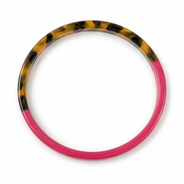 AZIET - Buffalo Horn & Lacquer Slim Bracelet in Fuchsia & Leopard