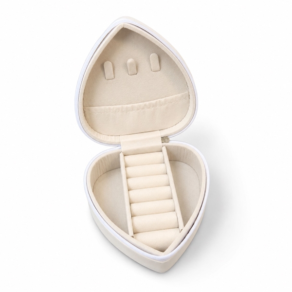 Heart Jewelry Box in White Satin With Crystal Stud