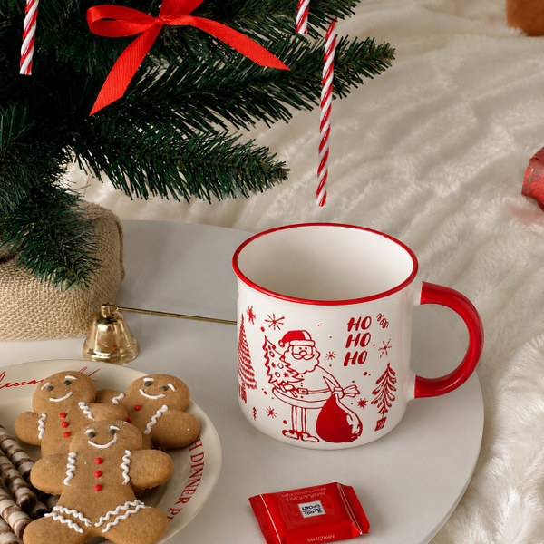 CHRISTMAS - Ceramic Short Mug in Red Santa With Gift Sack