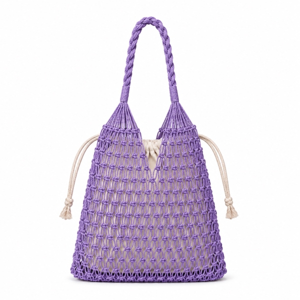 Cotton Macrame Market Tote Bag in Lilac
