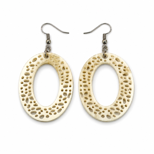 AZIET -  Buffalo Horn Pierced Oval Earrings in Beige