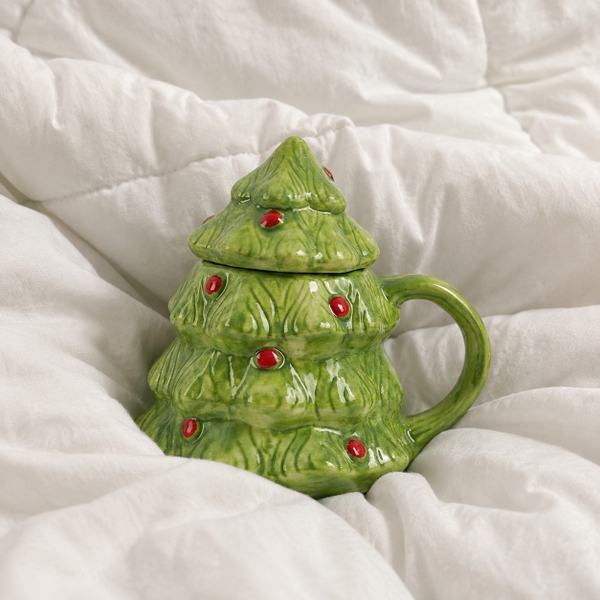 CHRISTMAS - Ceramic Short Mug With Lid in Pine Tree