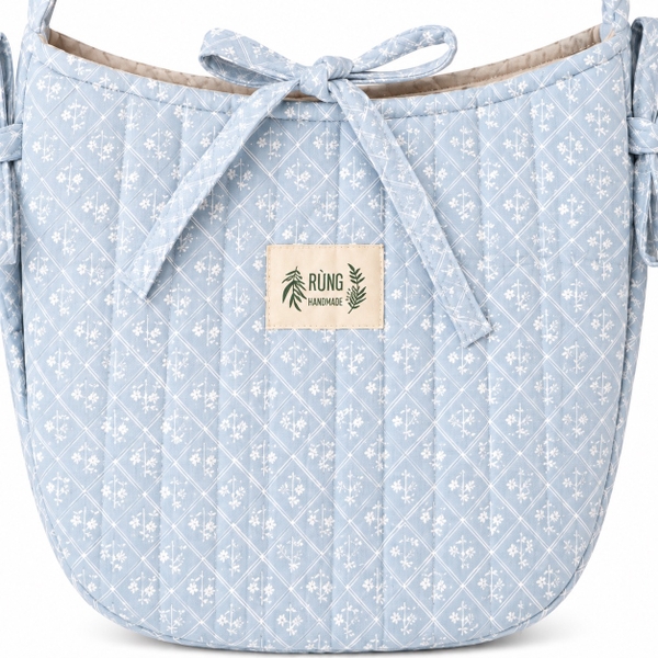 RUNG HANDMADE - ‘Gingham Floral’ Crossbody Bag in Baby Blue