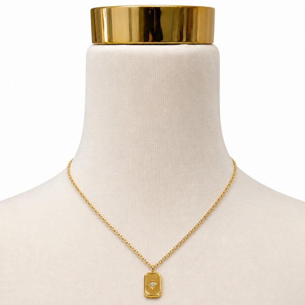 MIALIE - 18K Gold Plated Necklace With Rectangular & Sun Pendant