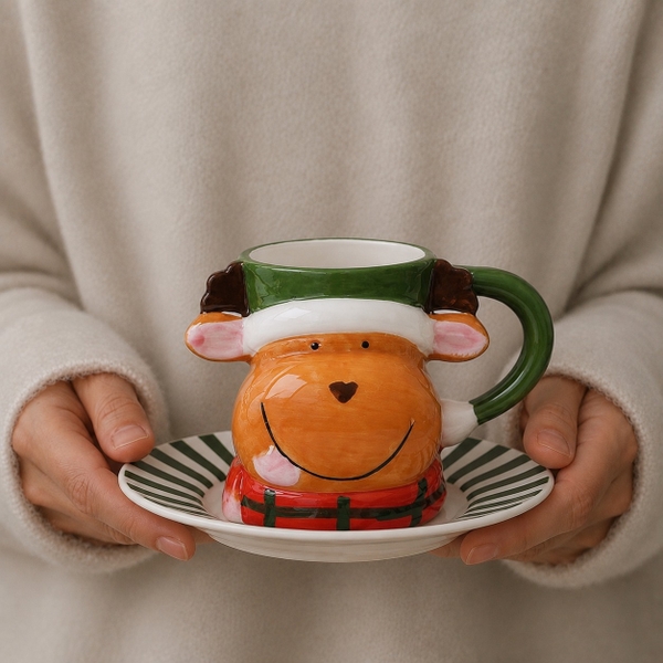 CHRISTMAS - Ceramic Short Mug in Reindeer