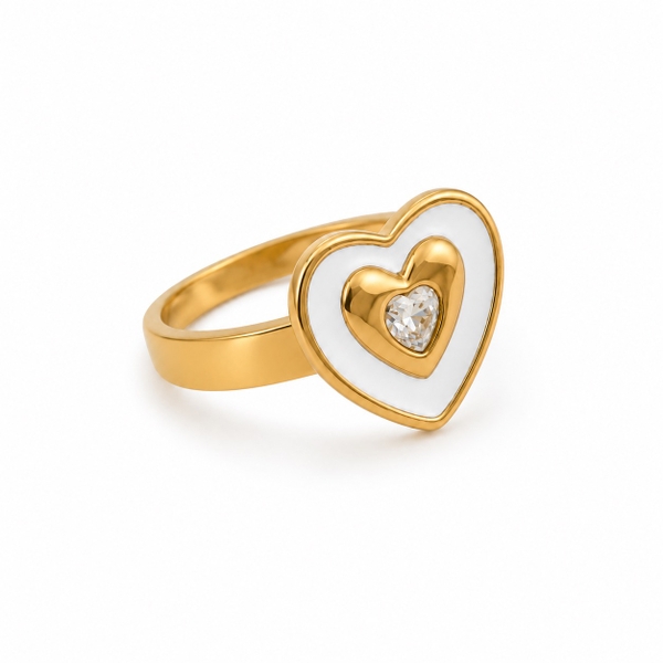 ROUGE - 18K Gold Plated Mother Of Pearl Heart Ring