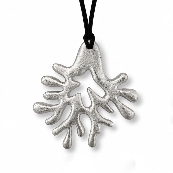 AZIET -  Buffalo Horn & Lacquer Necklace In Silver Coral Pendant