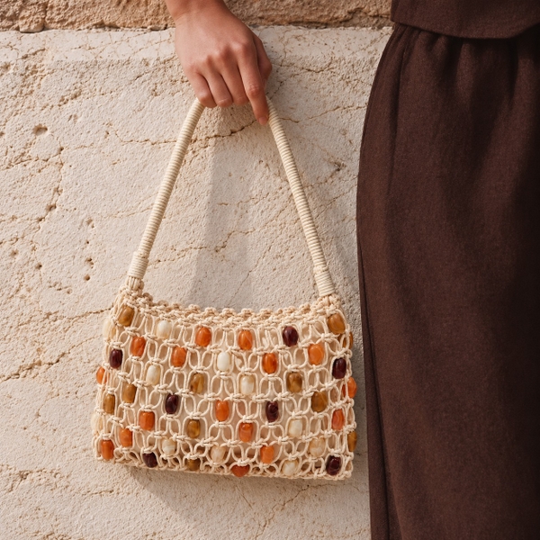 Macrame Crossbody Bag With Stone Bead