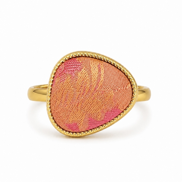 MỘC SAN - 16K Gold Plated & Silk Ring in Coral Peach Freeform Oval