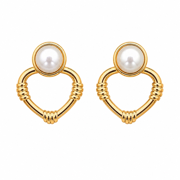 MIALIE - 18K Gold Plated Pearl Geometric Drop Earrings