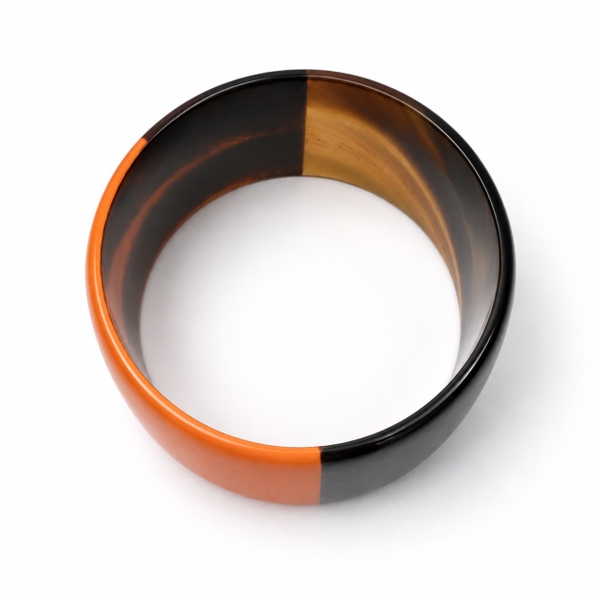 AZIET -  Buffalo Horn & Lacquer Large Flat Bracelet in Orange & Black