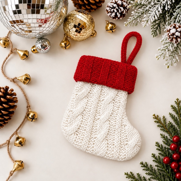 CHRISTMAS - Macrame Ornament in White Stocking