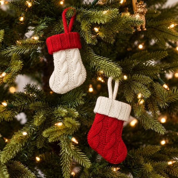 CHRISTMAS - Macrame Ornament in Red Stocking