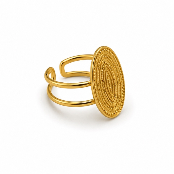 MIALIE - 18K Gold Plated Texture Oval Ring