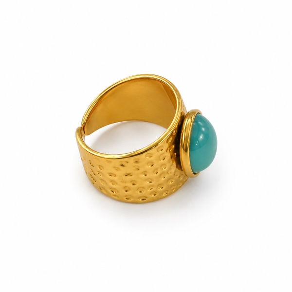 ROUGE - 18K Gold Plated Ring With Turquoise Rhinestone