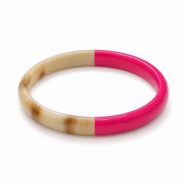 AZIET -  Buffalo Horn & Lacquer Small Flat Bracelet in Fuchsia