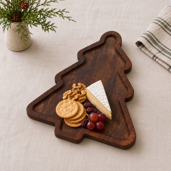 CHRISTMAS - Wood Tray In Pine Tree Shape