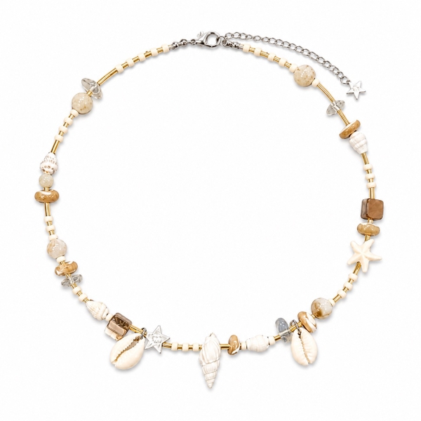 MERMAID - 'Sandy' Natural Gemstone & Glass Bead Necklace With Seashell Charm