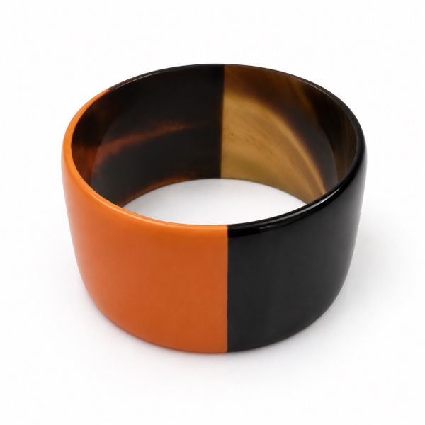 AZIET -  Buffalo Horn & Lacquer Large Flat Bracelet in Orange & Black