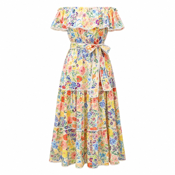 HUMANITY HANOI -  Off Shoulder Maxi Dress in Colorful Floral