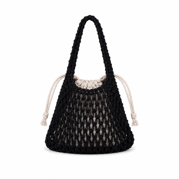Mini Macrame Hand Bag in Black